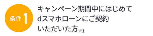 条件1：キャンペーン期間中にはじめてdスマホローンにご契約いただいた方※1