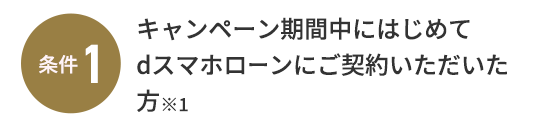条件1：キャンペーン期間中にはじめてdスマホローンにご契約いただいた方※1