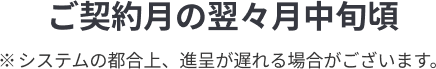 ご契約月の翌々月中旬ごろ※システムの都合上、進呈が遅れる場合がございます。