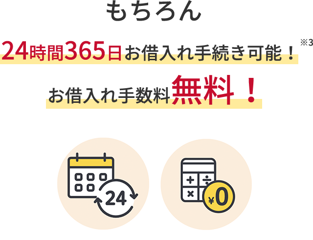 もちろん24時間365日お借入れ手続き可能！※3 お借入れ手数料無料！
